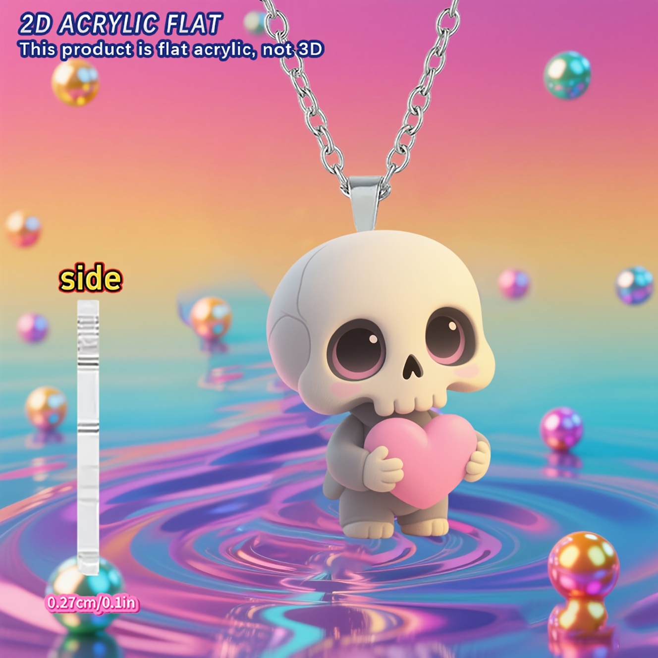 Women's 2D Acrylic Skull Pendant Necklace, Fashion Sweater Chain